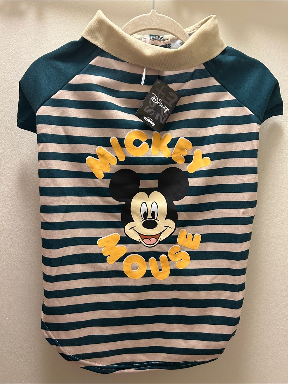 Disney Mickey Teal & Cream Stripped Dog Hoodie- For Medium/Large size